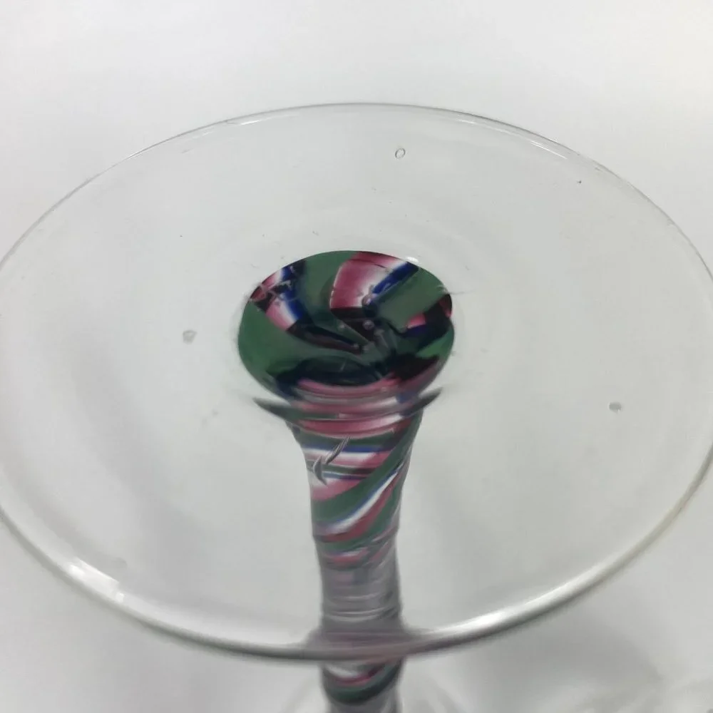 Art Glass Liquor Glass Swirl Stem Glasses Signed set of 2